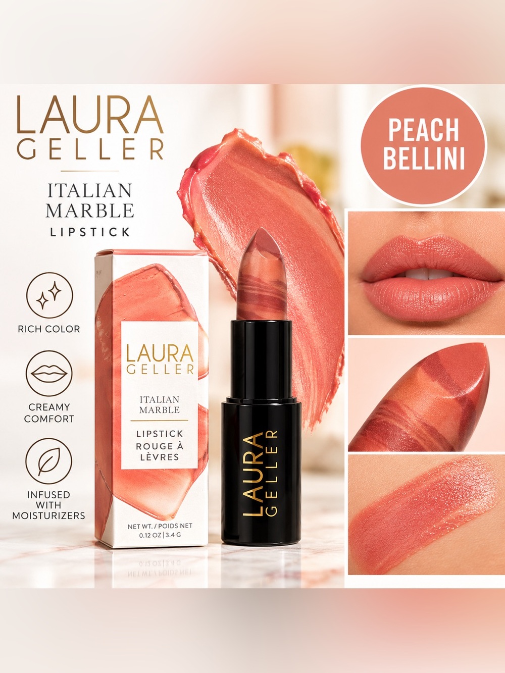 Laura Geller Italian Marble Lipstick Peach Bellini NWT